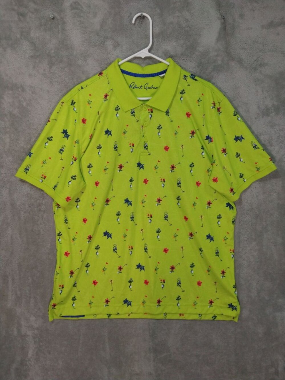 Robert Graham Shirt Mens 2XL Green Floral Golf Polo Short Sleeve